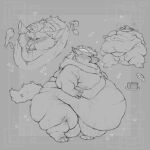 2023 ambiguous_gender anthro belly big_belly blush canid canine claws corvidae_creations fat_rolls food fox fupa hi_res horn huge_belly hybrid mammal moobs morbidly_obese morbidly_obese_ambiguous morbidly_obese_anthro obese obese_ambiguous obese_anthro overweight overweight_ambiguous overweight_anthro simple_background solo standing struggling tail walking