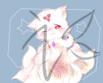 2016 abstract_background ambiguous_gender canid canine deaic distracting_watermark feral fox fur kemono mammal one_eye_closed red_eyes solo watermark white_body white_fur