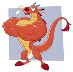 analon_(artist) anthro arm_tuft clothed clothing crossed_arms disney dragon eastern_dragon elbow_tuft genitals hi_res male mulan_(1998) muscular muscular_male mushu_(disney) penis solo thong thong_only topless tuft underwear underwear_only