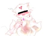 2016 abstract_background blush bodily_fluids canid canine censored censored_eyes censored_genitalia censored_pussy deaic feral fox fur genitals kemono mammal one_eye_closed open_mouth orgasm pussy red_eyes saliva solo text white_body white_fur