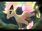  black_eyes blurry closed_mouth commentary_request forest galarian_form galarian_ponyta gen_8_pokemon glowing kikuyoshi_(tracco) nature no_humans outdoors pokemon pokemon_(creature) signature solo tree 