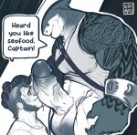 absurd_res anthro balls big_balls big_dom_small_sub big_muscles big_penis blush bodily_fluids bottomless bottomless_male captain_boomerand clothed clothing dc_comics dominant duo english_text erection fin fish genitals gills hi_res holding_head holding_partner huge_balls huge_muscles huge_penis human humanoid_genitalia imminent_oral king_shark larger_anthro larger_male male male/male mammal marine muscular muscular_anthro muscular_human muscular_male penis shark size_difference smaller_human smaller_male suicide_squad sweat text waympo