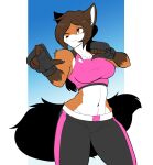 5_fingers alpha_channel anthro biped breasts brown_eyes brown_hair canid canine claws clothed clothing countershade_face countershade_fur countershade_torso countershading female fingers fox fur hair hi_res mammal munkeesgomu navel one_eye_closed orange_body orange_fur solo tail