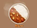  brown_background curry curry_rice food food_focus highres kaneko_ryou no_humans original plate rice simple_background steam still_life vegetable 