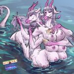 2_heads 4_arms 6_breasts bathing breasts dragon dragon_taur eastern_dragon eastern_dragon_taur larru-larru multi_arm multi_breast multi_head multi_limb mythological_creature mythological_scalie mythology pink_body scalie soap soap_bubbles taur