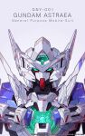  absurdres artist_name azzalea character_name english_commentary gradient gradient_background green_eyes gundam gundam_00 gundam_00f gundam_astraea highres looking_at_viewer mecha mobile_suit no_humans portrait science_fiction solo v-fin 