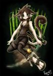 2011 anthro bamboo bottomwear brown_bottomwear brown_clothing brown_footwear brown_hair brown_pants brown_sandals brown_tail brown_topwear clothed clothing crystal_sword dated dipstick_tail ears_back female footwear fur glistening glistening_eyes green_eyes hair hi_res holding_object holding_sword holding_weapon looking_at_viewer markings melee_weapon mouth_closed pants penguinexperience pivoted_ears sandals signature solo sword tail tail_markings topwear weapon white_body white_fur white_tail