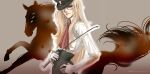  1girl artist_name ascot blonde_hair glasses hand_on_own_hip hat hat_over_one_eye hellsing high-waist_pants highres holding holding_whip horse integra_hellsing long_hair pants red_ascot solo toshimichi_yukari web_address 