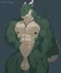 2_horns abs anthro balls dragon fluffedwings genitals green_body green_scales hi_res horn male muscular muscular_anthro muscular_male mythological_creature mythological_scalie mythology nipples pecs ragner scales scalie slit
