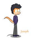 amphibian anthro black_hair clothing footwear green_pupils hair joseph_yale_(joviankenpo) joviankenpo long_pants long_sleeves male orange_body orange_skin pupils salamander shaded shoes solo tail white_soles