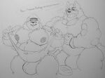 2024 anthro artomu_san barazoku beaver big_bulge big_muscles big_nipples big_pecs blush broadside_beach buckteeth bucky_beaver bulge canid canine canis cheek_tuft chief_wulf clothing clothing_pull duo ellipsis facial_tuft fluffy graphite_(artwork) hi_res huge_bulge huge_pecs larger_male leotard leotard_pull looking_at_another looking_at_pecs male male/male mammal monochrome muscular muscular_male nipples one_eye_closed pecs pencil_(artwork) rodent sailor_hat shipwrecked_64 size_difference smaller_male stocky tail teasing teeth thick_thighs traditional_media_(artwork) tuft wide_hips wink wolf