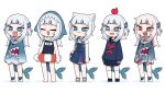  5girls absurdres alternate_costume animal_costume animal_ears animal_hood bag bangs blood blood_on_clothes blood_on_face blood_on_hands bloop_(gawr_gura) blue_eyes blue_hair blue_hoodie blue_sailor_collar blue_skirt blue_swimsuit blunt_bangs buttons cat_ears dark_persona fish_tail frilled_sleeves frills gawr_gura hair_cubes hair_ornament handbag highres holding holding_innertube hololive hololive_english hood hoodie innertube long_sleeves medium_hair miniskirt multicolored_hair multiple_girls multiple_persona name_tag neckerchief official_alternate_costume old_school_swimsuit one-piece_swimsuit open_mouth pleated_skirt red_eyes red_hair reflect_(gawr_gura) sailor_collar sandals school_swimsuit school_uniform serafuku shark_costume shark_girl shark_hair_ornament shark_hood shark_print shark_tail sharp_teeth shirt shoes short_sleeves side_ponytail sidelocks silver_hair skirt skirt_set sleeves_past_wrists sneakers streaked_hair suspenders swimsuit tail tanosii_chan teeth tongue tongue_out torn_clothes two_side_up virtual_youtuber white_footwear white_shirt wide_sleeves 