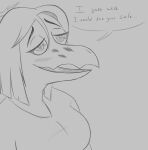 2024 anthro bianca_(bybuckett) black_and_white blind blush cavemanon_studios dialogue dinosaur disability english_text eyelashes fan_character female hair monochrome open_mouth open_smile reptile salt40746598 scalie short_hair sketch smile snoot_game snout solo text