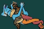 ambiguous_gender anthro duo female female/female from_front_position green_background hand_on_head hi_res leg_grab looking_pleasured lying maleherm_(lore) missionary_position on_back open_mouth sex shanti_(yonnixart) shigarshil simple_background sketch tail_wrapped tribadism vaginal yonnixart zephyr_(yonnixart)