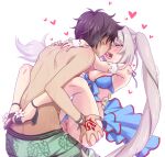  1boy 1girl bare_shoulders bikini black_hair blue_bikini blue_eyes blush breasts censored command_spell fate/grand_order fate_(series) fujimaru_ritsuka_(male) green_shorts grey_hair hetero kiss large_breasts leg_lock lifting_person long_hair marie_antoinette_(fate) marie_antoinette_(swimsuit_caster)_(fate) marie_antoinette_(swimsuit_caster)_(third_ascension)_(fate) mori_marimo nipples open_mouth penis pussy sex short_hair shorts smile spread_legs suspended_congress swimsuit tongue tongue_out twintails vaginal 