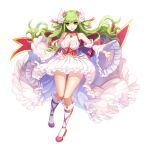  1girl bow breasts cleavage closed_mouth detached_sleeves dress floating_hair frilled_dress frilled_sleeves frills full_body green_eyes green_hair head_wings high_heels highres kneehighs large_bow leona_(pixiv) long_hair medium_breasts official_alternate_costume official_art pink_corset pink_footwear ragnarok_online simple_background sleeveless sleeveless_dress smile socks solo standing tachi-e transparent_background wanderer_(ragnarok_online) wavy_hair white_dress white_sleeves white_wings wide_sleeves wings 