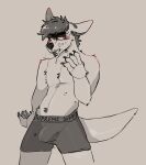 absurd_res anthro ballbopper blush bodily_fluids bulge claws clothing cum cum_in_mouth cum_inside cum_on_face fur genital_fluids hair hi_res kangaroo macropod male mammal marsupial monochrome shirtless simple_background solo supreme tail underwear wallabee