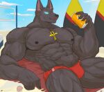 abs anthro anubian_jackal anubis biceps canid canine canis deity egyptian_mythology jackal male mammal middle_eastern_mythology muscular muscular_anthro muscular_male mythology nipples pecs reachea solo vein veiny_muscles