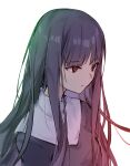  1girl asagami_fujino bangs eyebrows_visible_through_hair hair_between_eyes highres kara_no_kyoukai light long_hair purple_hair red_eyes school_uniform shigure_(shigure_43) simple_background solo upper_body white_background 