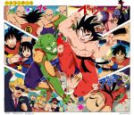  3girls 6+boys absurdres announcer_(dragon_ball) arm_cannon bald battle bendedede black_hair black_headwear black_shirt blonde_hair blue_dress blue_hair bulma chi-chi_(dragon_ball) china_dress chinese_clothes clone copyright_name cyborg dougi dragon_ball dragon_ball_(classic) dress fewer_digits fighting helmet highres injury kuririn lunch_(dragon_ball) mullet multiple_boys multiple_girls muten_roushi no_nose oolong orange_pants orange_shirt pants pig pink_dress ponytail puar scar scar_on_chest shen_(dragon_ball) shirt son_goku sunglasses tao_pai_pai tenshinhan third_eye topless_male torn_clothes twitter_username weapon yamcha 