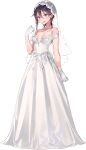  1girl bangs black_hair blue_eyes center_opening dress dsmile full_body gloves hayahoshi_akuru long_dress official_art open_mouth oshi_no_love_yori_koi_no_love photoshop_(medium) satin satin_clothes satin_dress solo standing tachi-e transparent_background veil wedding_dress white_dress white_gloves 