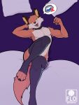 absurd_res anthro bedroom_eyes canid canine canis clothed clothing collar colored_nails epic_games fennix_(fortnite) flomarcy footwear fortnite fox girly hi_res legwear male mammal nails narrowed_eyes partially_clothed paws pinup pose seductive socks solo tail thigh_highs thigh_socks true_fox yellow_eyes