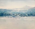  beach day highres mountain mountainous_horizon no_humans ocean original painting_(medium) shore toyonaga_ryouhei traditional_media water watercolor_(medium) 