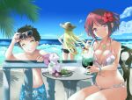  alternate_costume beach bikini blonde_hair chest_jewel highres mythra_(xenoblade) navel pyra_(xenoblade) red_eyes red_hair rex_(xenoblade) shiroxai swimsuit water xenoblade_chronicles_(series) xenoblade_chronicles_2 