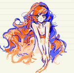  1girl bare_arms bow bra goodnotes_(medium) hair_bow holding holding_rope ishmael_(project_moon) limbus_company long_hair looking_at_viewer orange_bra orange_hair patchfire project_moon rope simple_background solo underwear upper_body very_long_hair white_background white_bow 