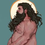  1boy back_hair bara beard belly dungeon_meshi dwarf facial_hair fat fat_man from_side full_beard hairy highres jessebrart large_pectorals long_beard looking_ahead male_focus mature_male nipples nude pectorals profile senshi_(dungeon_meshi) solo thick_arm_hair thick_beard thick_chest_hair thick_mustache thick_navel_hair upper_body very_hairy very_long_beard 