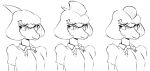 2024 ae_9_9_9 anthro black_and_white bow_ribbon clothing dinosaur dress_shirt eyewear female frill_(anatomy) glasses goodbye_volcano_high hadrosaurid hair monochrome naomi_(gvh) ornithischian ornithopod parasaurolophus reptile scalie shirt short_hair sketch smile snout solo topwear