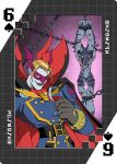 anthro bandai_namco blonde_hair blood bodily_fluids bound card digimoji digimon digimon_(species) duo featureless_crotch hair hi_res humanoid male mask muscular muscular_anthro muscular_male myotismon nude pecs playing_card roaringmoon suit_symbol torture vampire weregarurumon wounded