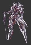  absurdres andrew_leung full_body grey_background highres holding holding_sword holding_weapon iron_saga machine mecha no_humans official_art original rapier robot science_fiction silver_lancer_(iron_saga) simple_background sword weapon 