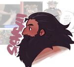  1boy beard blush brown_hair cropped_head dark-skinned_male dark_skin dungeon_meshi dwarf facial_hair highres kinqarou long_beard looking_ahead male_focus profile reference_inset senshi_(dungeon_meshi) solo thick_mustache 