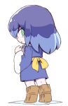  1girl blue_hair from_behind full_body green_eyes hair_down japanese_clothes kimono looking_back multicolored_hair nollety purple_hair simple_background solo standing traditional_youkai two-tone_hair white_background youkai_(youkai_watch) youkai_watch yuki_onna yukionna_(youkai_watch) 