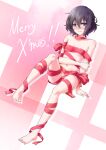  1girl absurdres barefoot bdsm black_hair breasts christmas closed_mouth feet highres levana_violette_(lusan666) lusan666 merry_christmas nude original purple_eyes red_ribbon ribbon small_breasts solo toes 