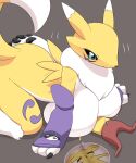 anthro bandai_namco big_breasts black_sclera breasts canid canine clothed clothing digimon digimon_(species) female fur hi_res lets0020 mammal nude renamon white_body white_fur yellow_body