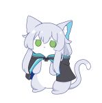  :&lt; animal animal_ear_fluff animal_ears animalization arknights black_cloak cat_ears cat_tail cloak closed_mouth clothed_animal full_body green_eyes grey_hair hair_between_eyes hood hood_down hooded_cloak kurotofu looking_at_viewer rosmontis_(arknights) simple_background solo tail white_background 