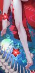  1girl acheron_(honkai:_star_rail) bare_legs barefoot commentary_request flower highres honkai:_star_rail honkai_(series) misheng_liu_yin red_flower ripples solo thighs water 