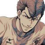 1boy ao_ashi ika_choco jersey looking_at_viewer male_focus pompadour simple_background smile soccer_uniform solo sportswear togashi_keiji white_background 