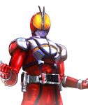  1boy antennae armor belt bodysuit chest_armor complete_form faiz faiz_blaster faiz_driver gloves helmet kamen_rider kamen_rider_555 kamen_rider_faiz male_focus masukudo_(hamamoto_hikaru) red_bodysuit rider_belt solo standing tokusatsu upper_body yellow_eyes 