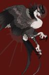  absurdres animal_ears animal_focus bird_tail bird_wings black_horns bul_(moiko) claws feathered_wings from_side full_body highres horns monster no_humans original pink_eyes profile red_background simple_background solo tail talons wings 