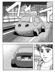  1boy absurdres asakura_akio city devil_z driving fusion greyscale highres highway k.tofu molcar monochrome parody pui_pui_molcar short_hair sweatdrop textless_version wangan_midnight 