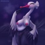  anthro areola blubluumon blush bodily_fluids bombirdier breasts butt clitoris clothed clothing clothing_lift feathers female generation_9_pokemon genital_fluids genitals hand_on_face hand_on_leg hi_res looking_at_viewer milk nintendo nipples nude pink_areola pokemon pokemon_(species) pussy raising_arm smile smiling_at_viewer smirk smirking_at_viewer solo sweat vaginal_fluids wings 