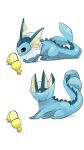  absurdres animal_focus black_eyes blue_skin colored_skin commentary fins fishburi food forked_tail fruit head_fins highres lemon no_humans pokemon pokemon_(creature) sitting sour_(taste) tail vaporeon 