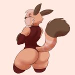  ailurid anthro blue_eyes butt clothed clothing crossed_arms fur hicanyoumooforme looking_back male mammal orange_body orange_fur pan_(hicanyoumooforme) red_panda solo white_body white_fur 