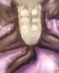  4_fingers abs anthro bed belly biped brown_body brown_fur canid canine canis chest_fur chest_tuft close-up colored coyote crotch_tuft curling_tail detailed digital_drawing_(artwork) digital_media_(artwork) digital_painting_(artwork) featureless_crotch fingers front_view fur furniture humanoid_hands looney_tunes male mammal navel nude pink_blanket pinup pose ribs shaded solo sparkles spread_legs spreading stevethedragon tail tan_belly tan_body tan_fur tuft vein warner_brothers wile_e._coyote 