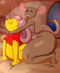 2024 absurd_res ambiguous_penetration animate_inanimate anthro bear bed big_breasts bottomless breasts brown_body brown_fur carlos_jurado_cartoons clothed clothing digital_drawing_(artwork) digital_media_(artwork) disney duo embrace face_in_breasts feet female female_on_top fur furniture hi_res kanga kangaroo living_plushie looking_pleasured macropod male male/female mammal marsupial on_bed on_top open_mouth paws penetration plushie pooh_bear sex shaded tail toes winnie_the_pooh_(franchise) yellow_body yellow_fur