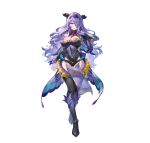  1girl absurdres black_panties black_thighhighs breasts camilla_(fire_emblem) camilla_(resplendent)_(fire_emblem) cleavage fake_horns fire_emblem fire_emblem_fates fire_emblem_heroes gloves hair_over_one_eye highres horns large_breasts long_hair official_alternate_costume official_art panties purple_eyes purple_gloves purple_hair solo thighhighs thighs underwear wavy_hair 