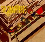  4boys against_railing album_cover_redraw blonde_hair blue_hair cape derivative_work fingerless_gloves fire_emblem from_below gloves green_hat grin hat ike_(fire_emblem) link looking_down male_focus marth_(fire_emblem) motimamire multiple_boys parody please_please_me railing red_hair roy_(fire_emblem) short_hair smile super_smash_bros. the_beatles the_legend_of_zelda 